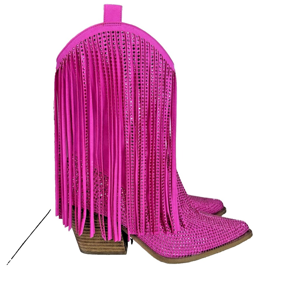 Jessica Simpson Hot Pink Rhinestone Fringe Western Cowboy Boots Sz 9.5 Womens - Picture 3 of 13